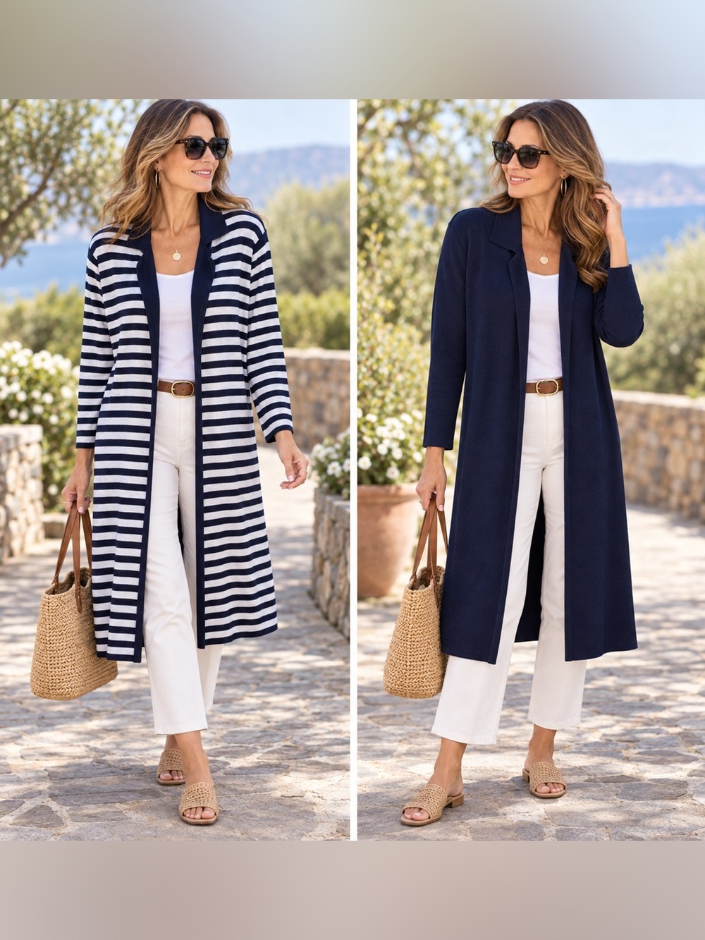 Chico’s Navy Striped Reversible Long Line Cardigan Sweater NWT